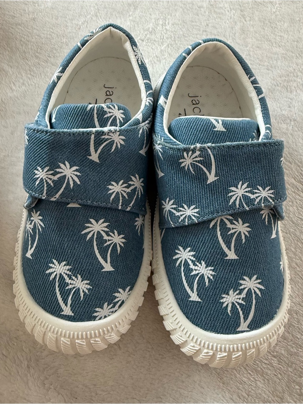 Palm-Print Kids Canvas slip-on shoes in Blue with Velcro